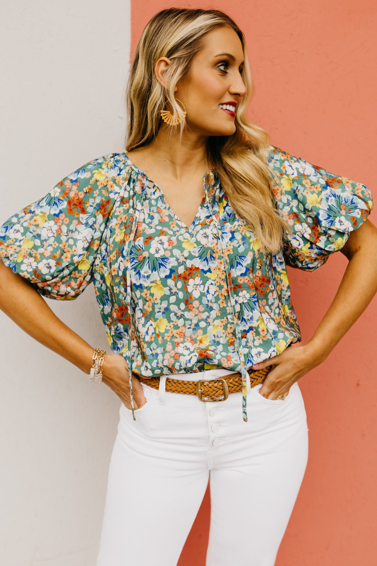 The Clementine Floral Puff Peasant Top