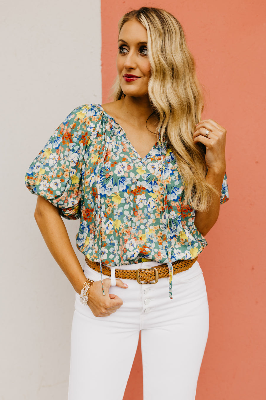 The Clementine Floral Puff Peasant Top