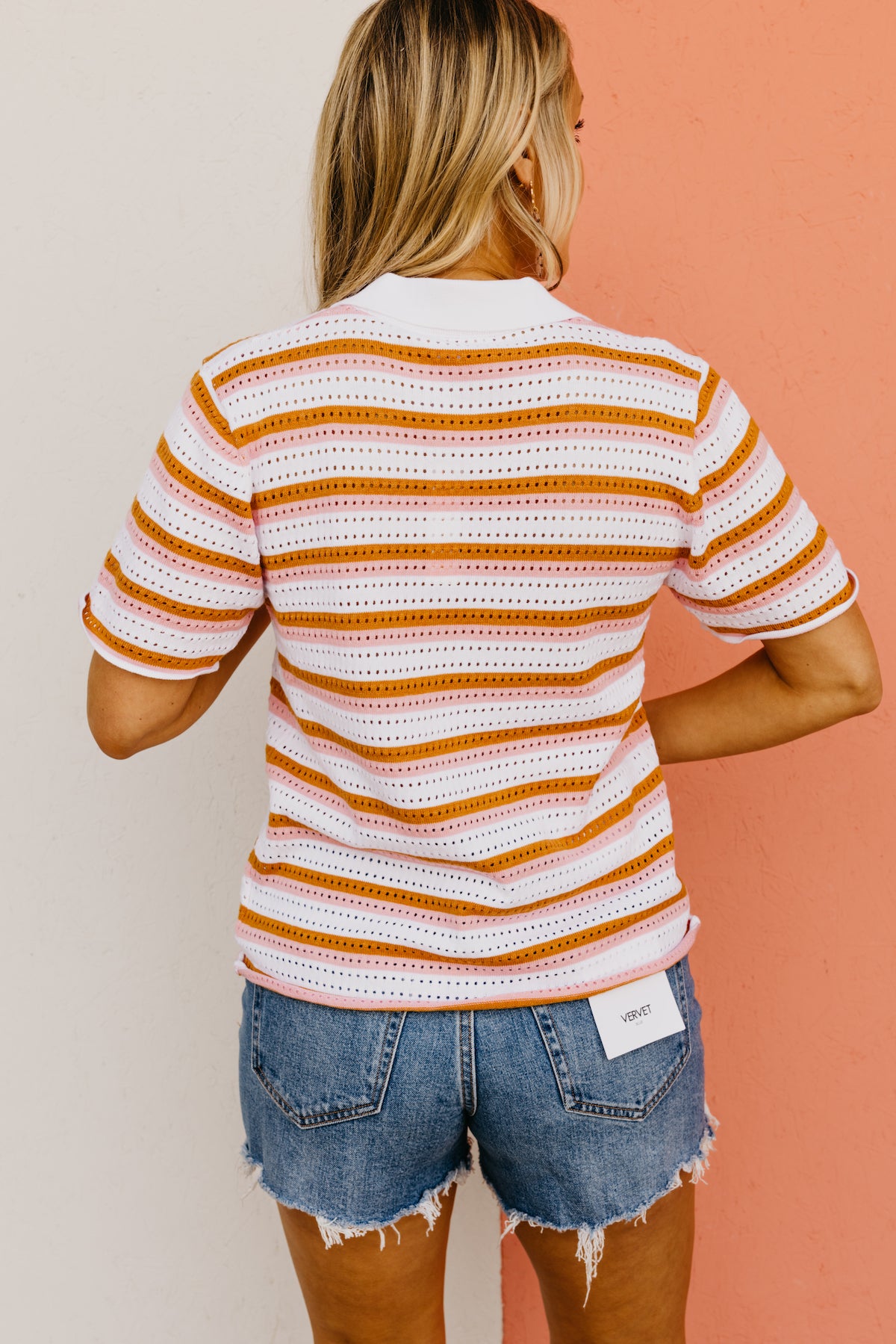 The Braylon Striped Pointelle Sweater Top