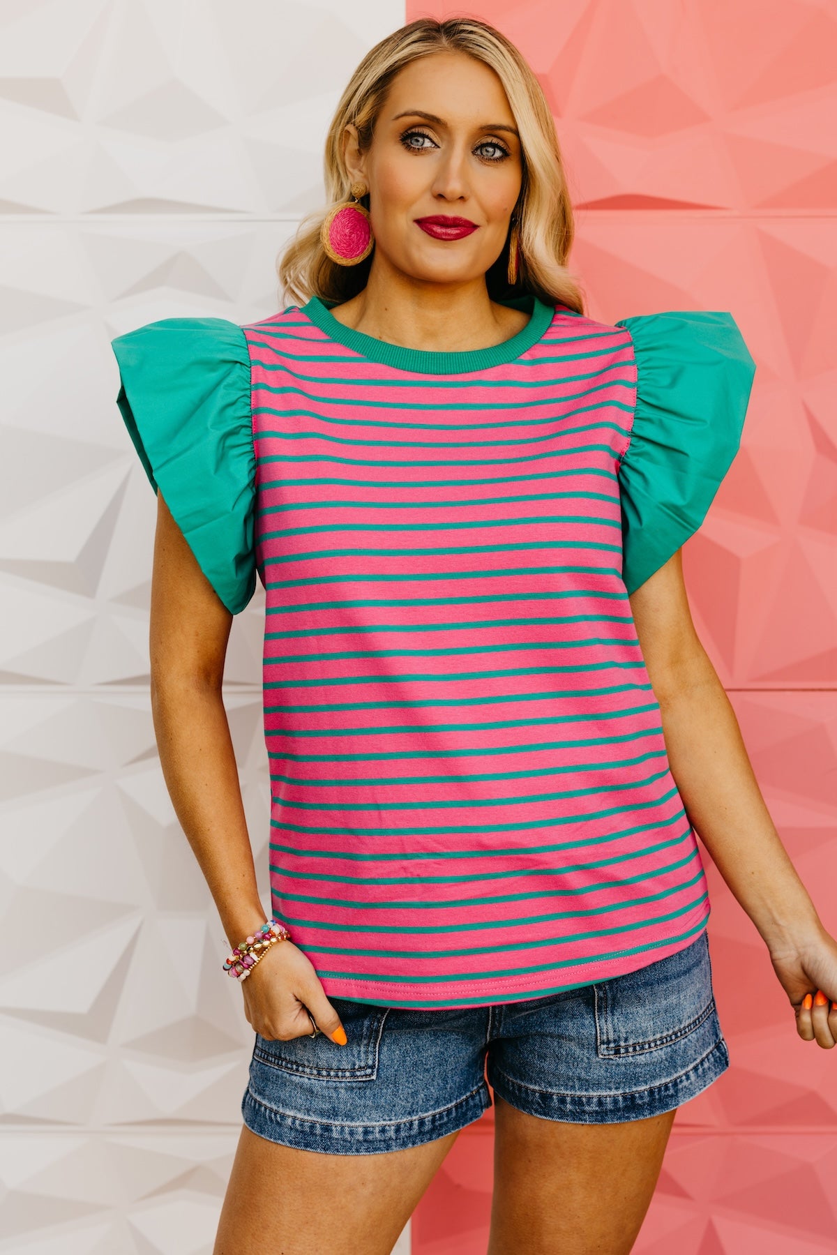 The Diana Ruffle Sleeve Stripe Top