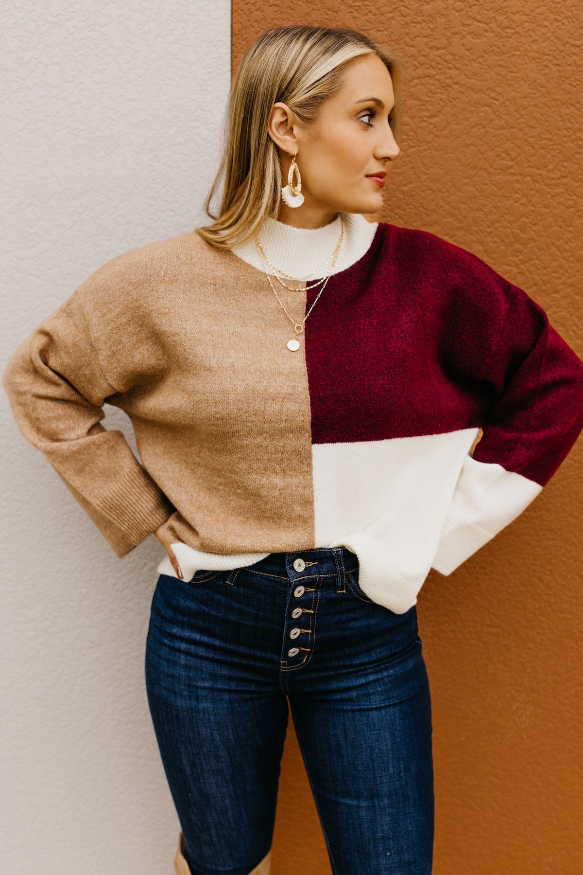 The Jaziel Mock Neck Color Block Sweater  - FINAL SALE