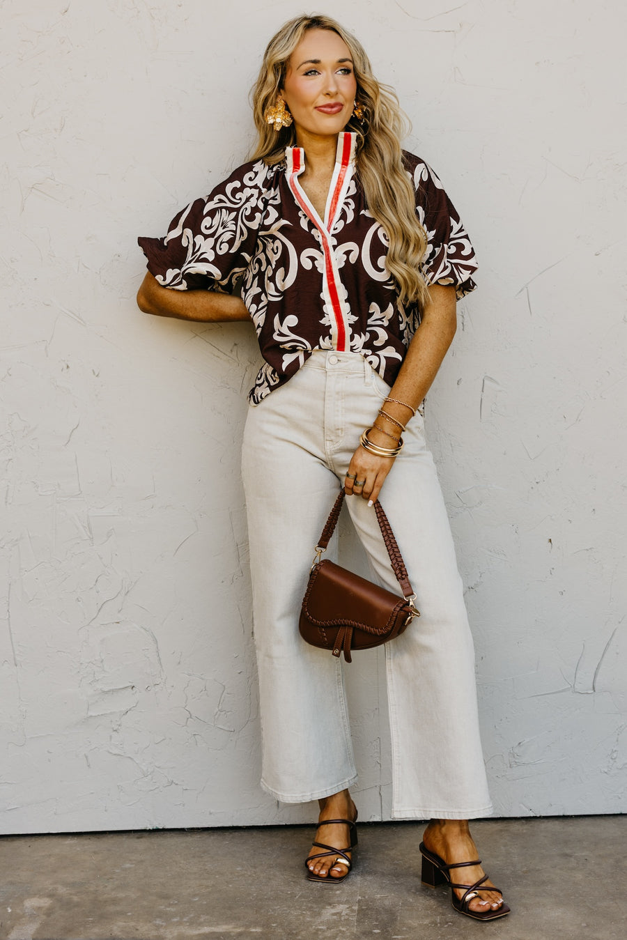 The Zelda Puff Sleeve Felt Contrast Top
