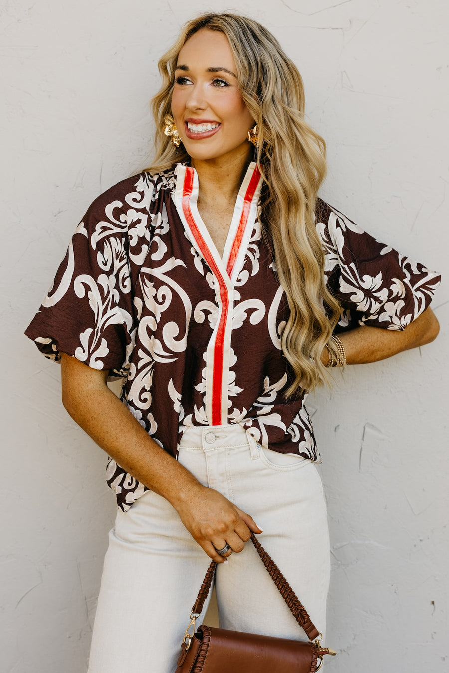 The Zelda Puff Sleeve Felt Contrast Top