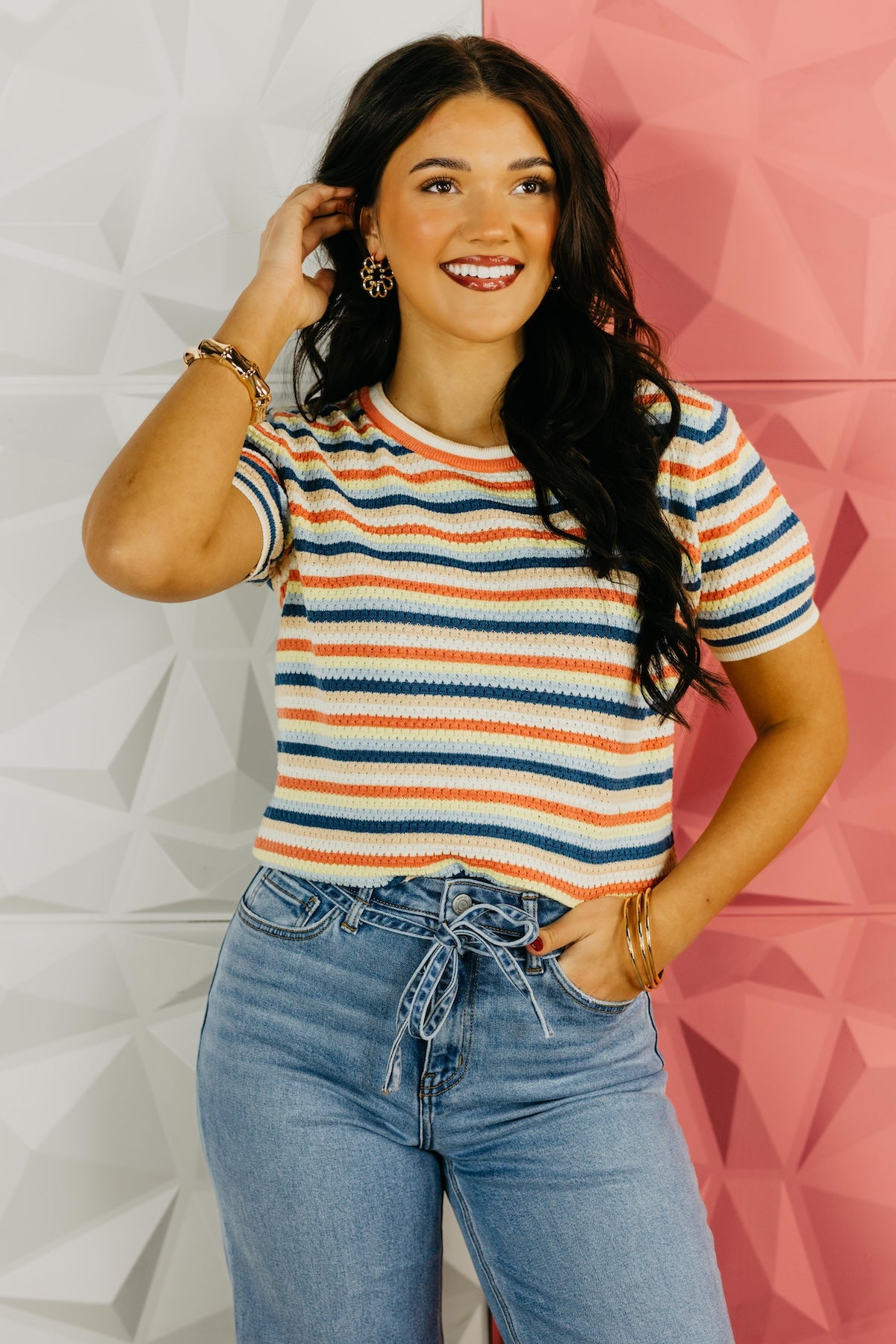 The Alexa Pointelle Sweater Top