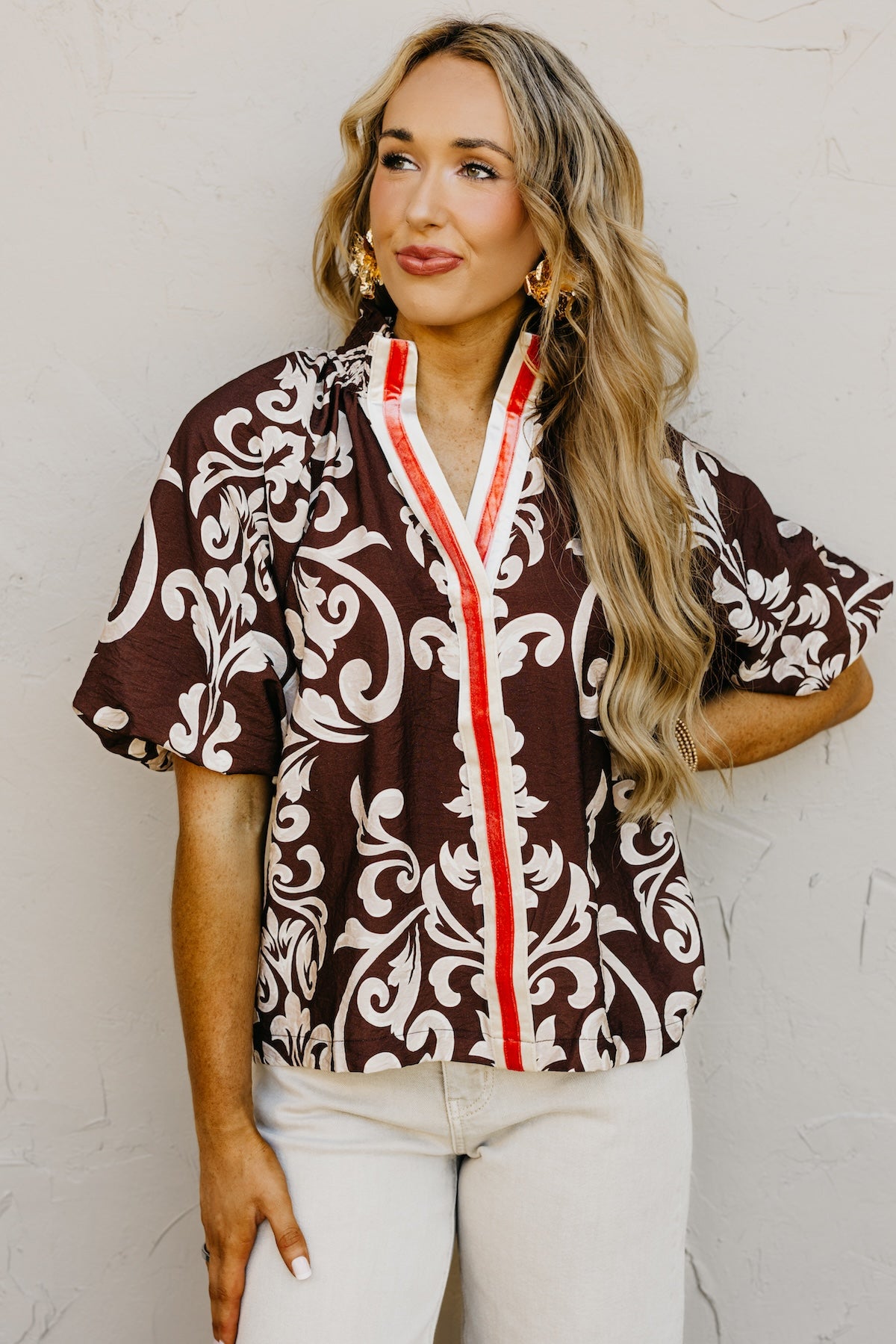 The Zelda Puff Sleeve Felt Contrast Top | MOD Boutique