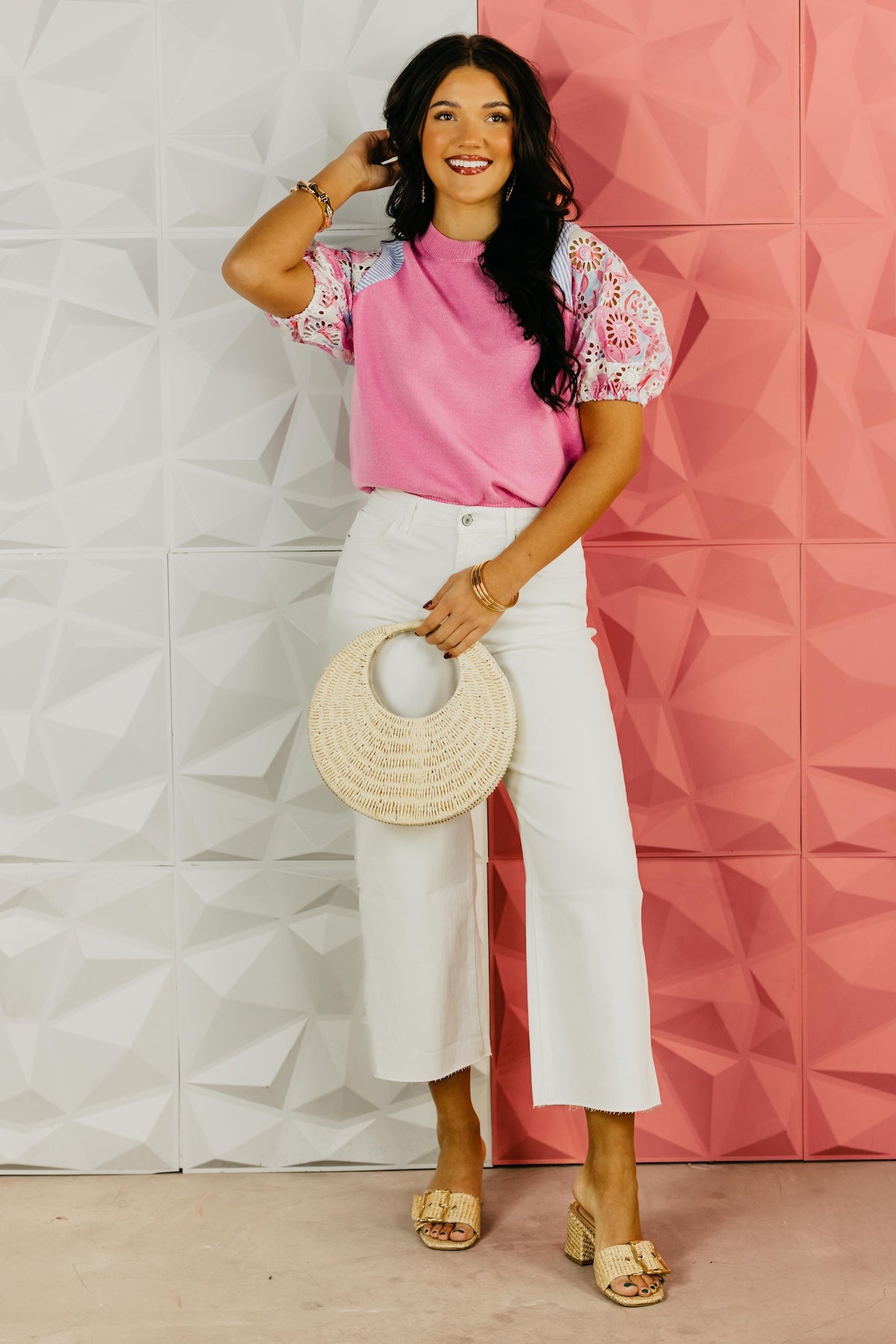 The Chandler Mix Media Eyelet Sweater