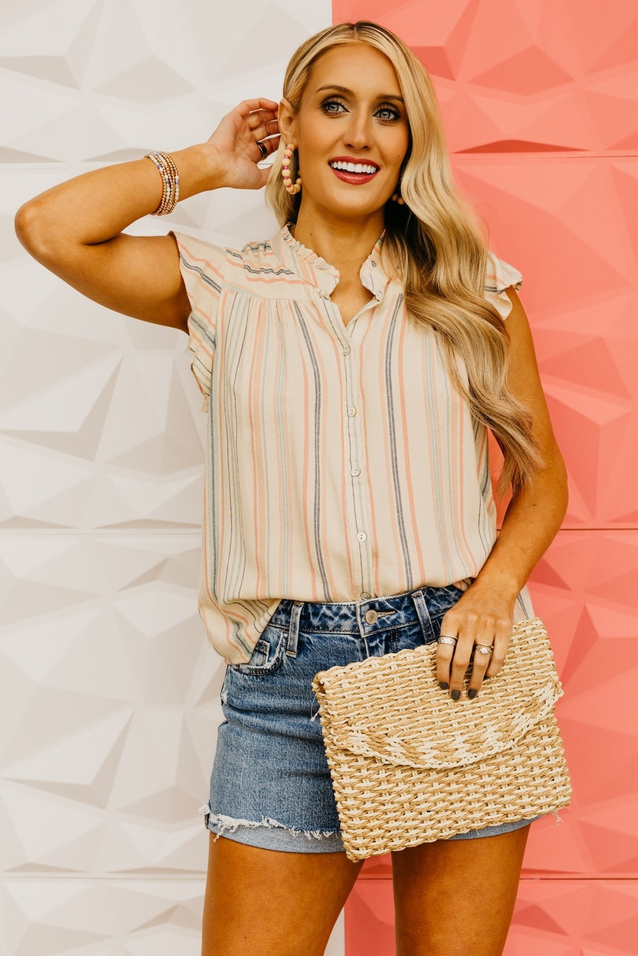 The Conor Striped Flutter Sleeve Top