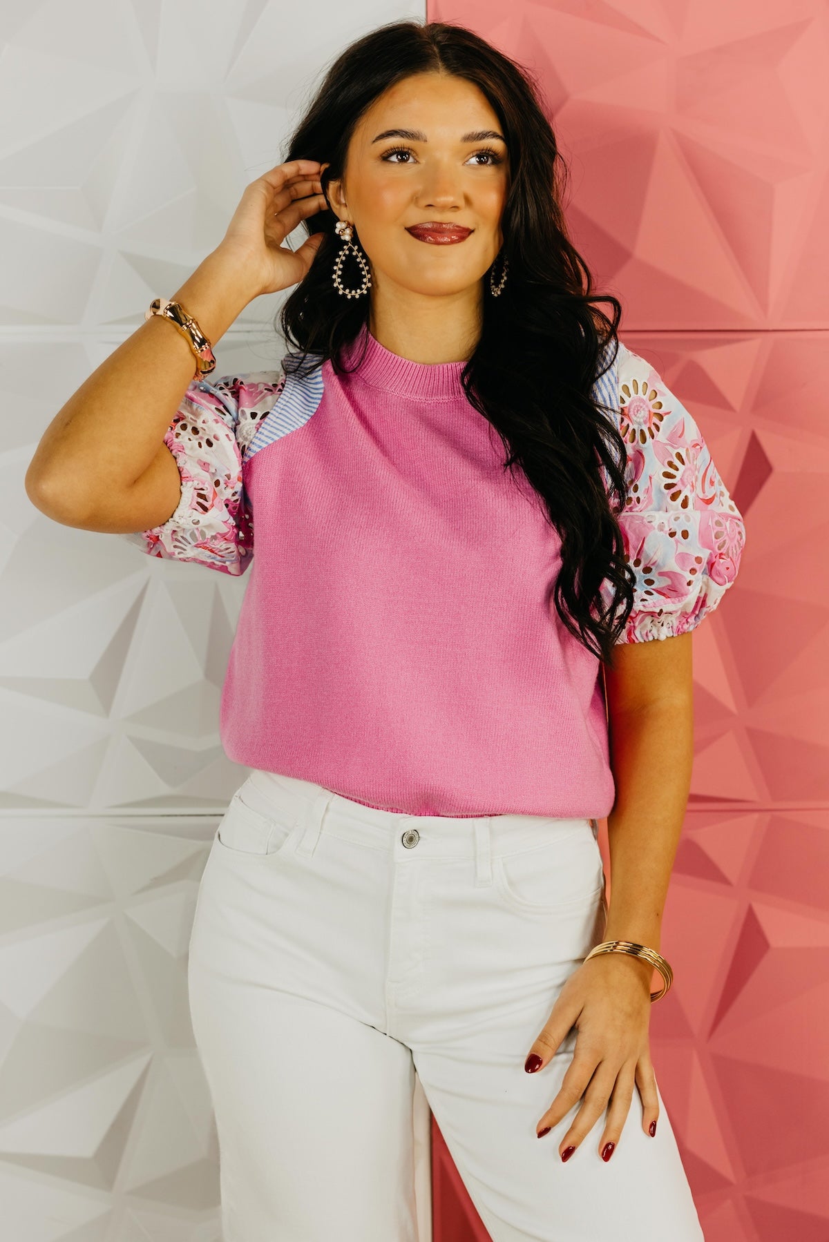 The Chandler Mix Media Eyelet Sweater