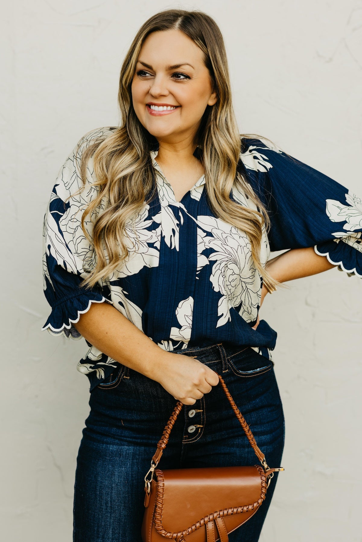 The Kharen Floral Scallop Sleeve Top