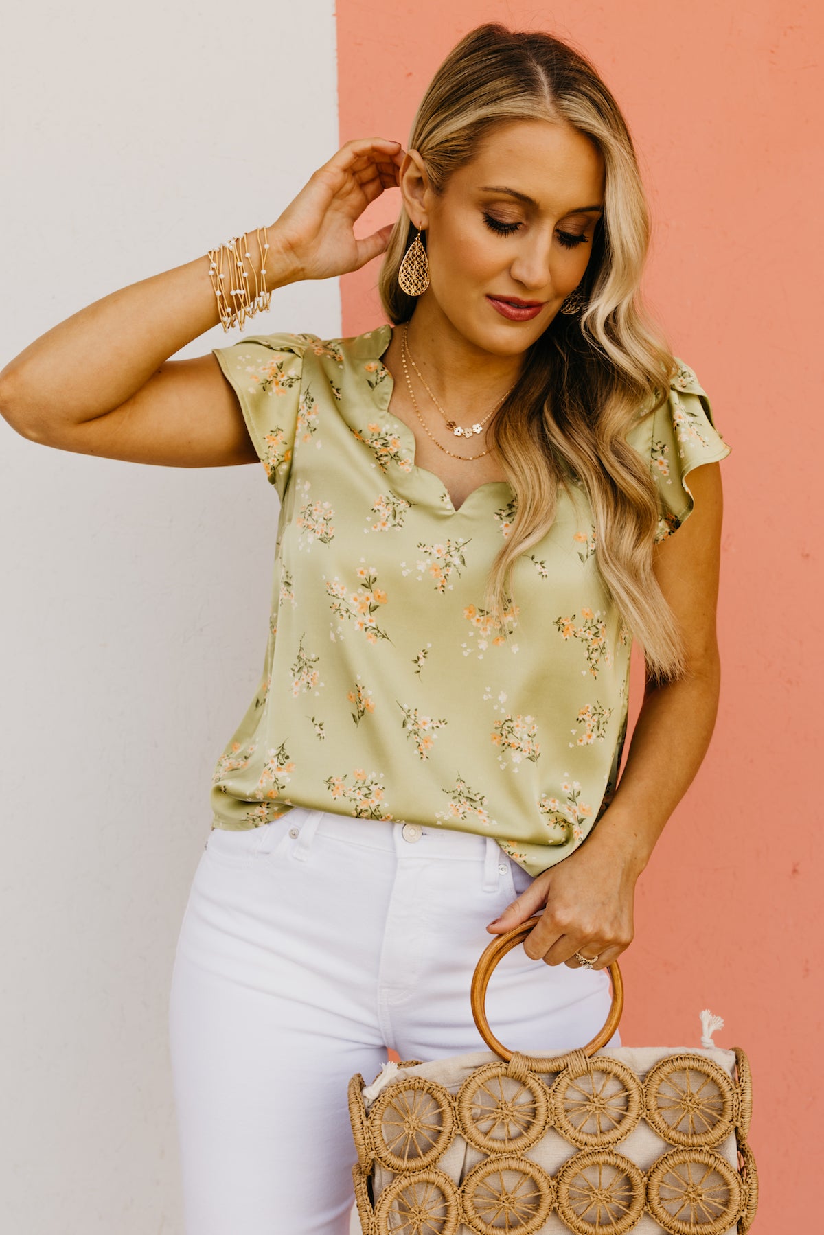 The Avian Floral Scallop Satin Top