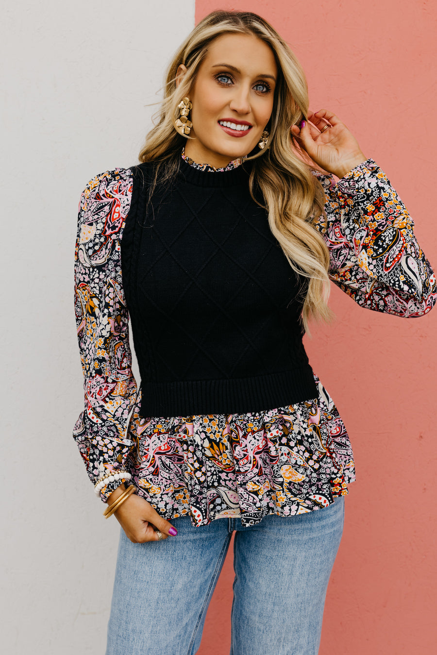 The Martina Mixed Media Floral Sweater