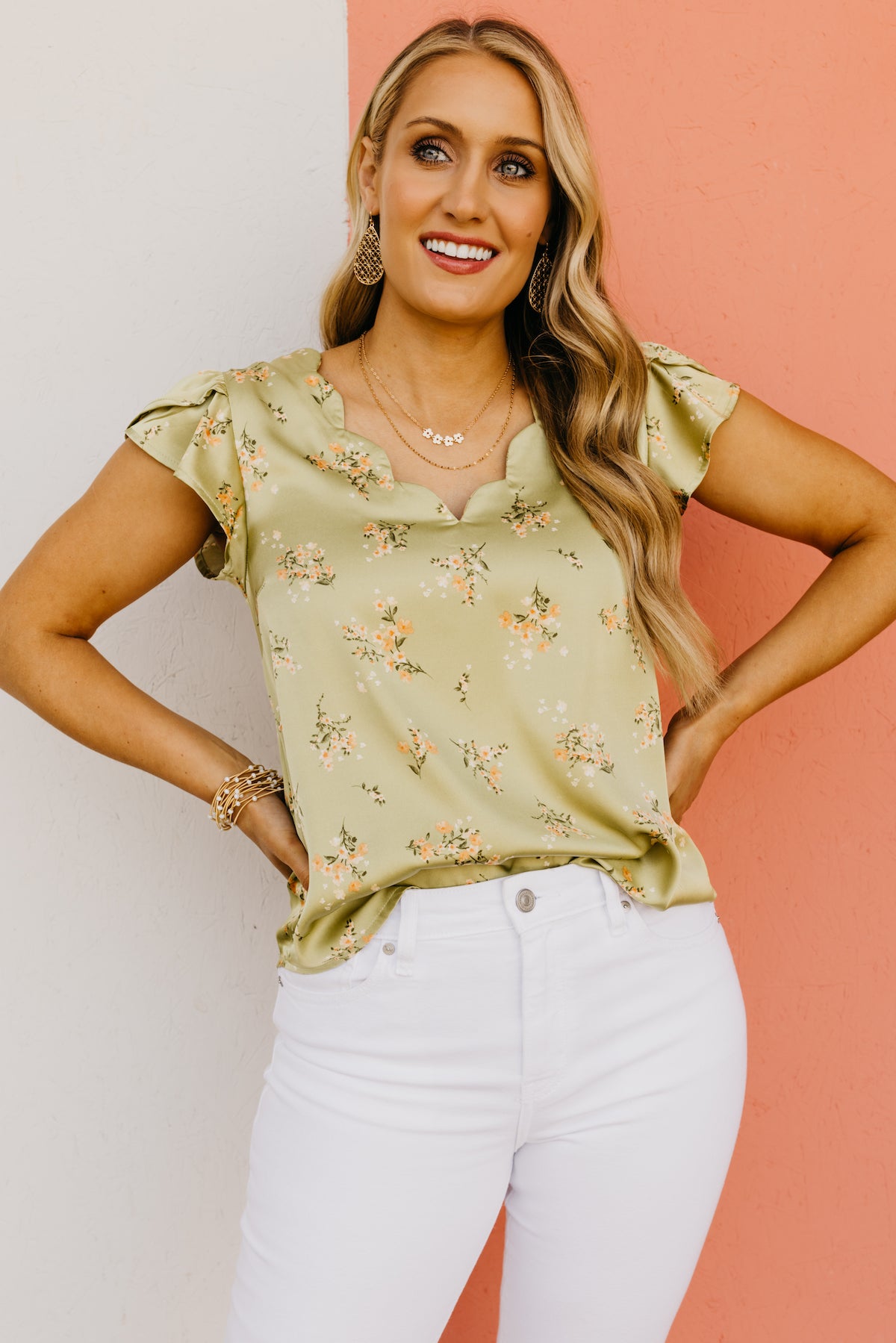 The Avian Floral Scallop Satin Top