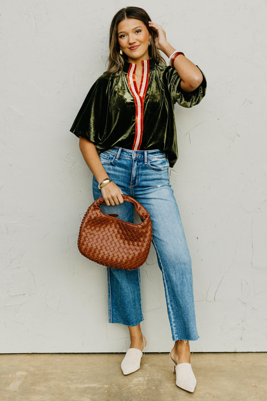 The Zelda Puff Sleeve Felt Contrast Top