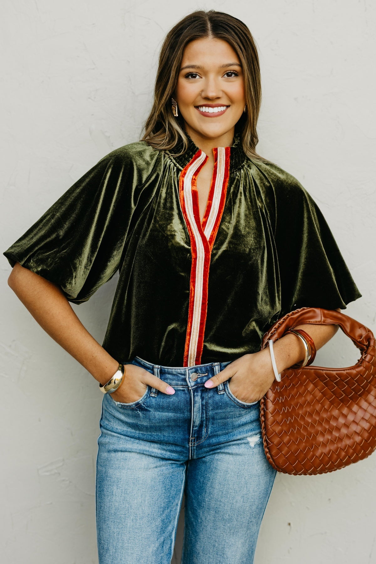 The Zelda Puff Sleeve Felt Contrast Top