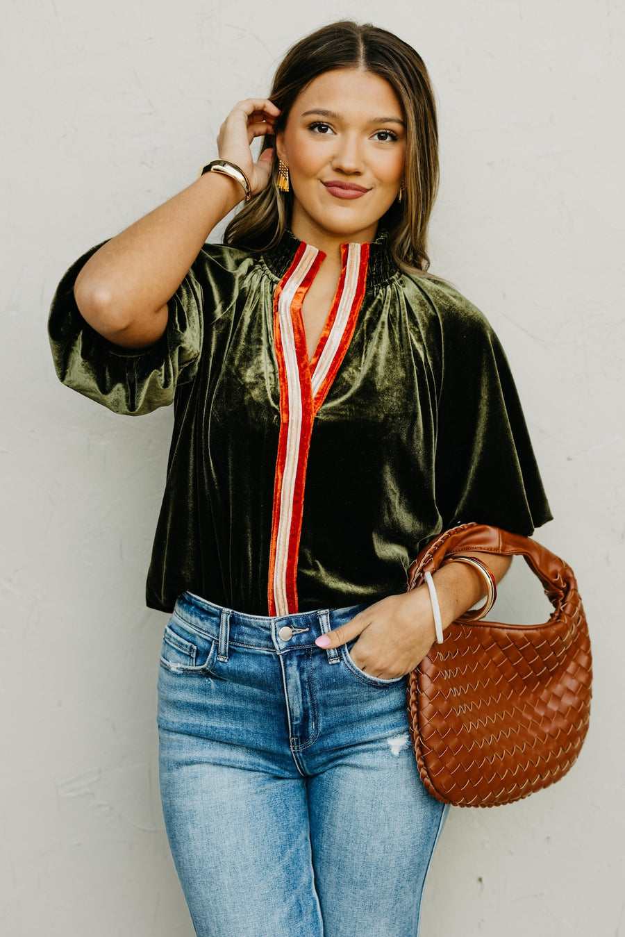 The Zelda Puff Sleeve Felt Contrast Top
