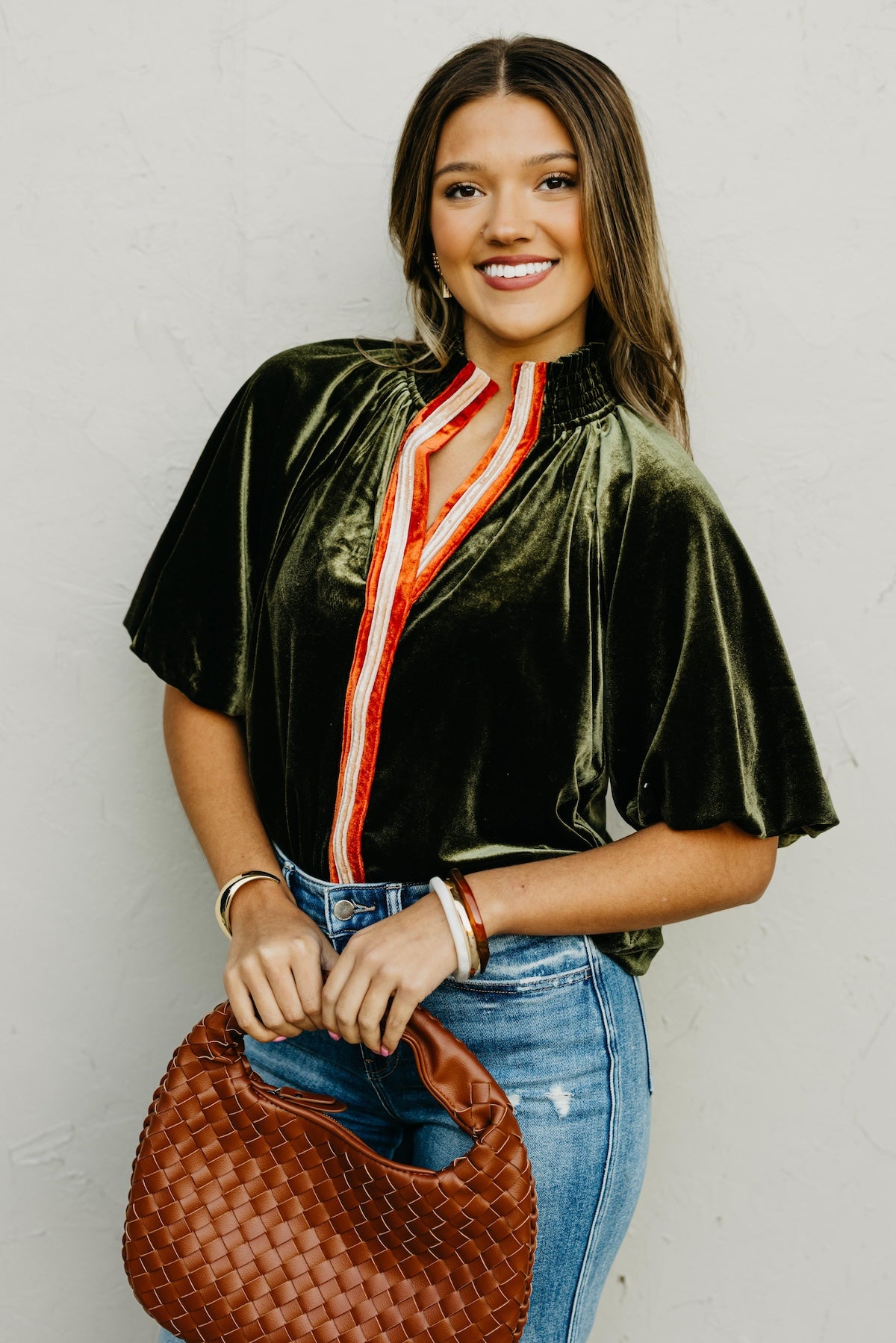 The Zelda Puff Sleeve Felt Contrast Top
