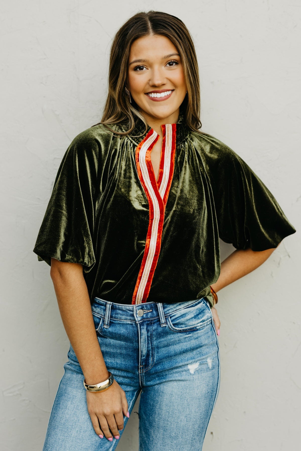 The Zelda Puff Sleeve Felt Contrast Top