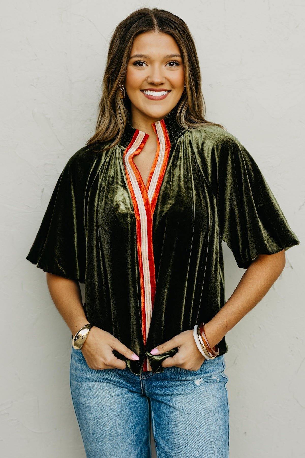 The Zelda Puff Sleeve Felt Contrast Top