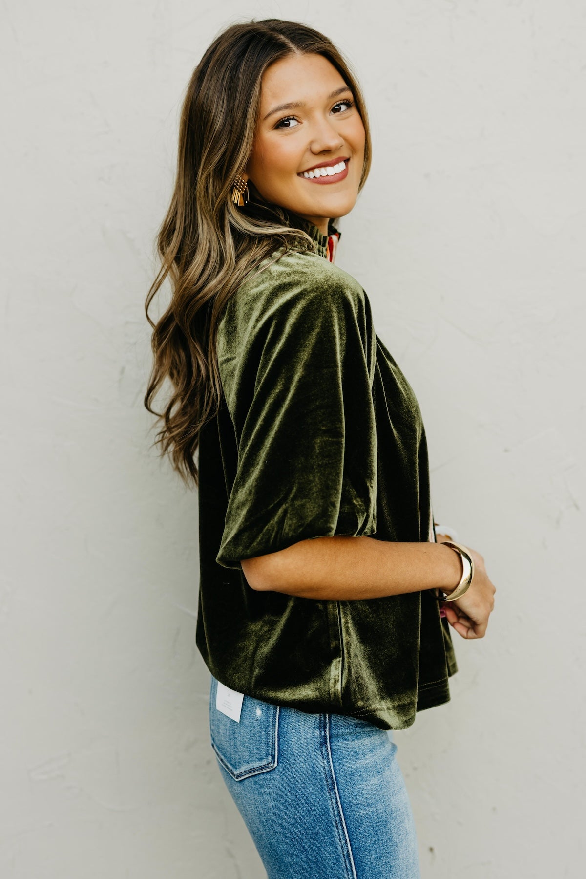 The Zelda Puff Sleeve Felt Contrast Top