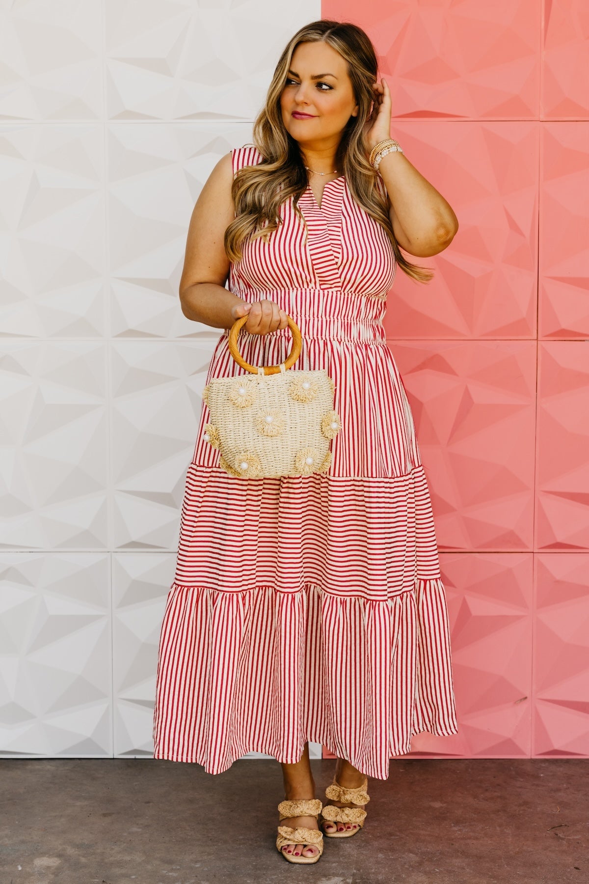 The Macy Striped Tiered Midi Dress