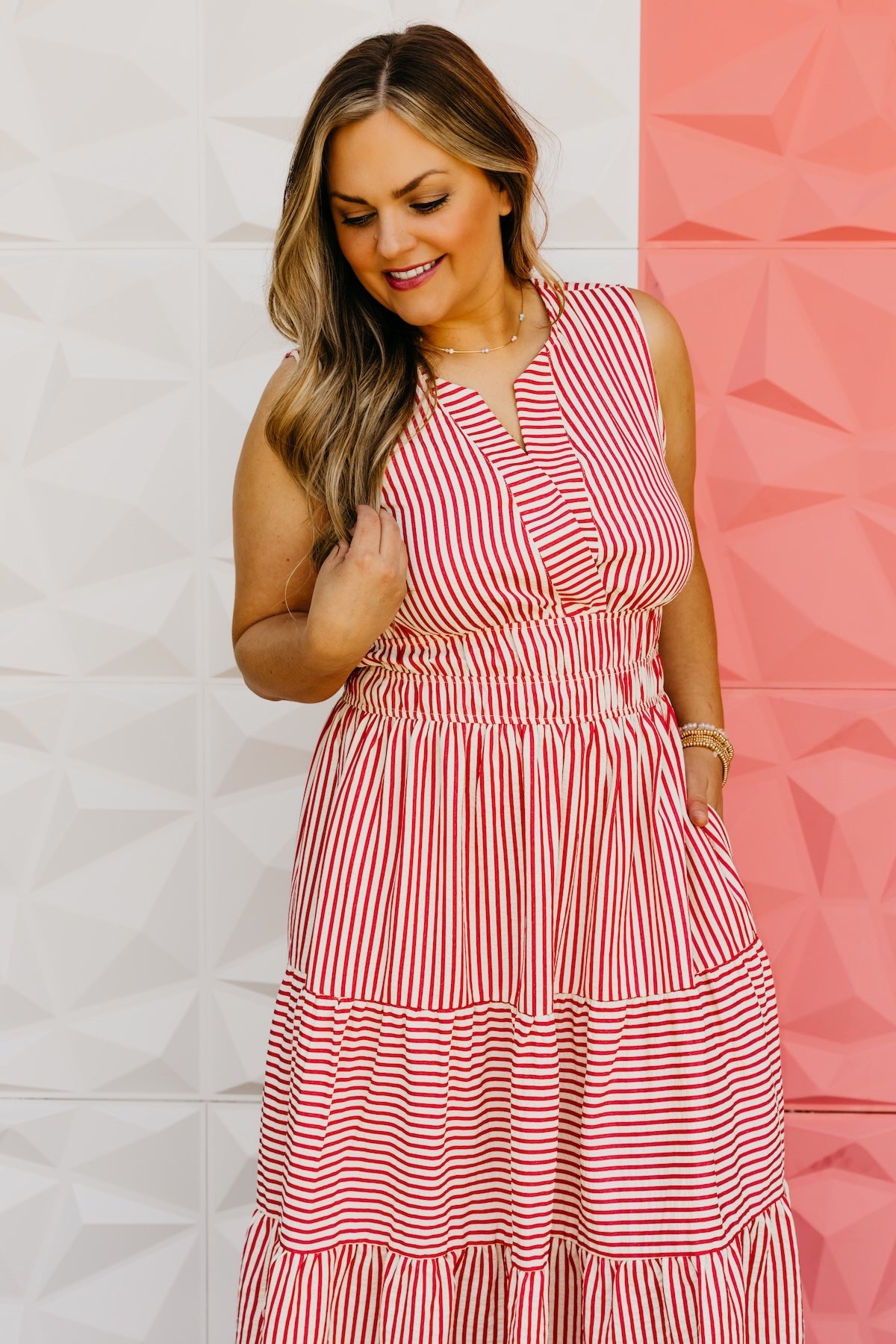 The Macy Striped Tiered Midi Dress