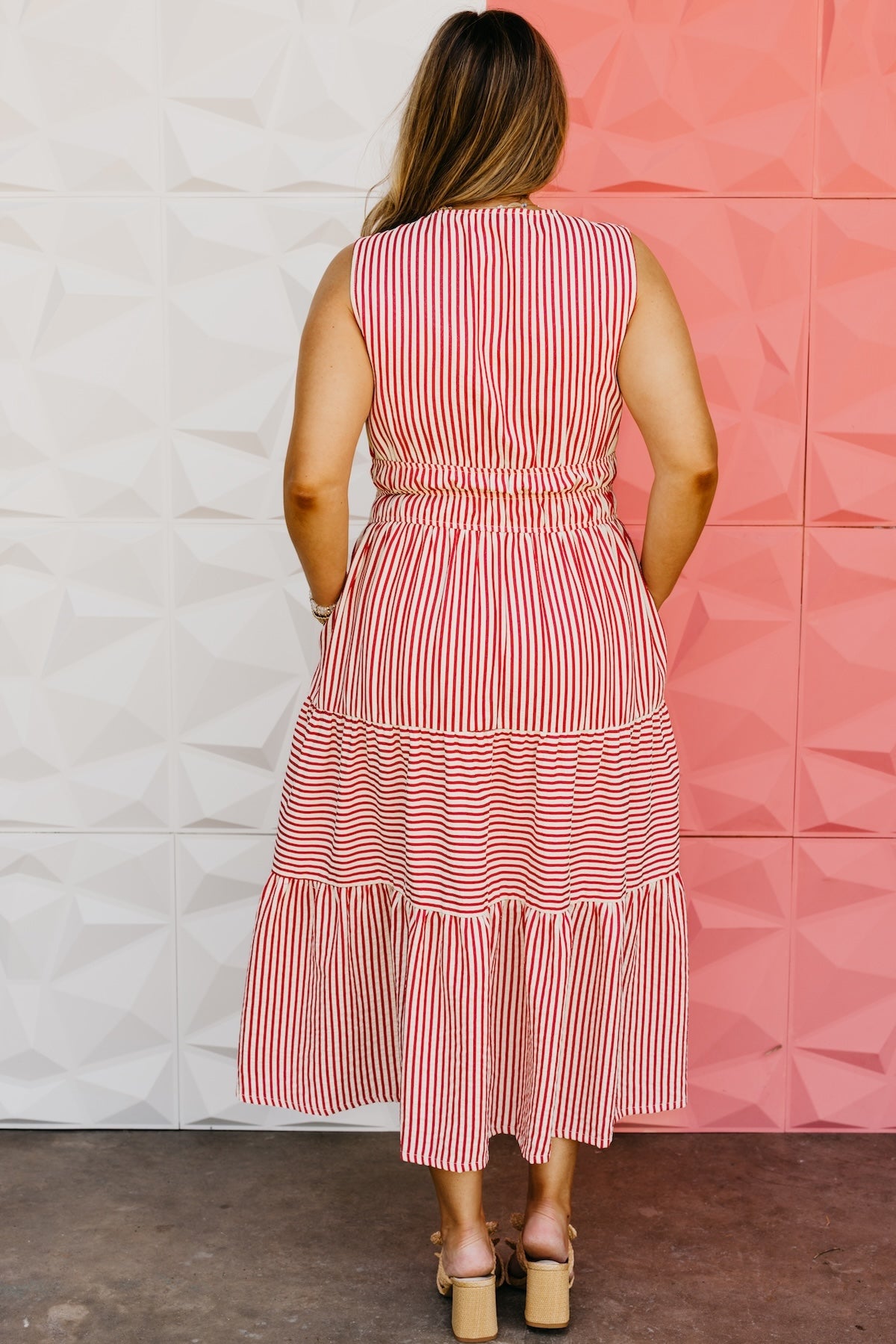The Macy Striped Tiered Midi Dress
