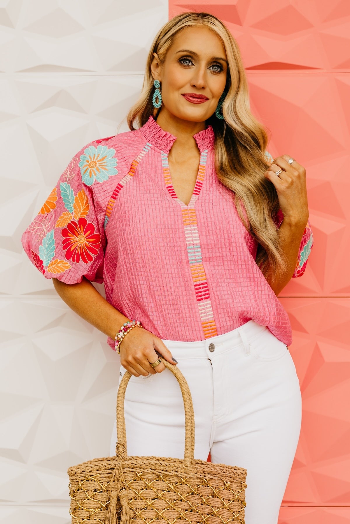 The Karrie Embroidered Puff Sleeve Top