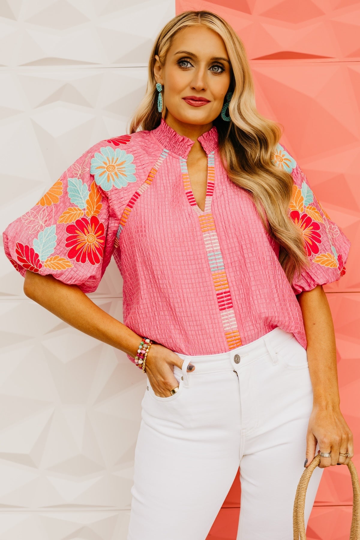 The Karrie Embroidered Puff Sleeve Top