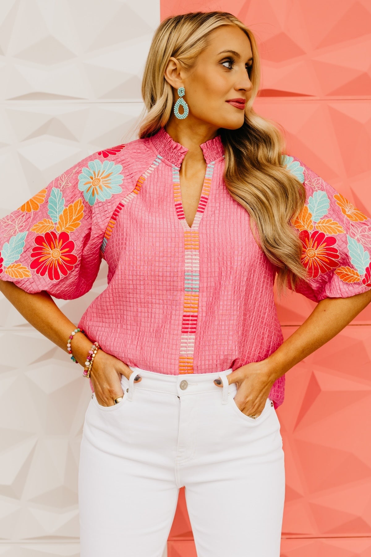 The Karrie Embroidered Puff Sleeve Top