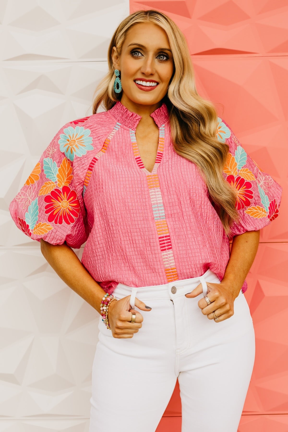 The Karrie Embroidered Puff Sleeve Top