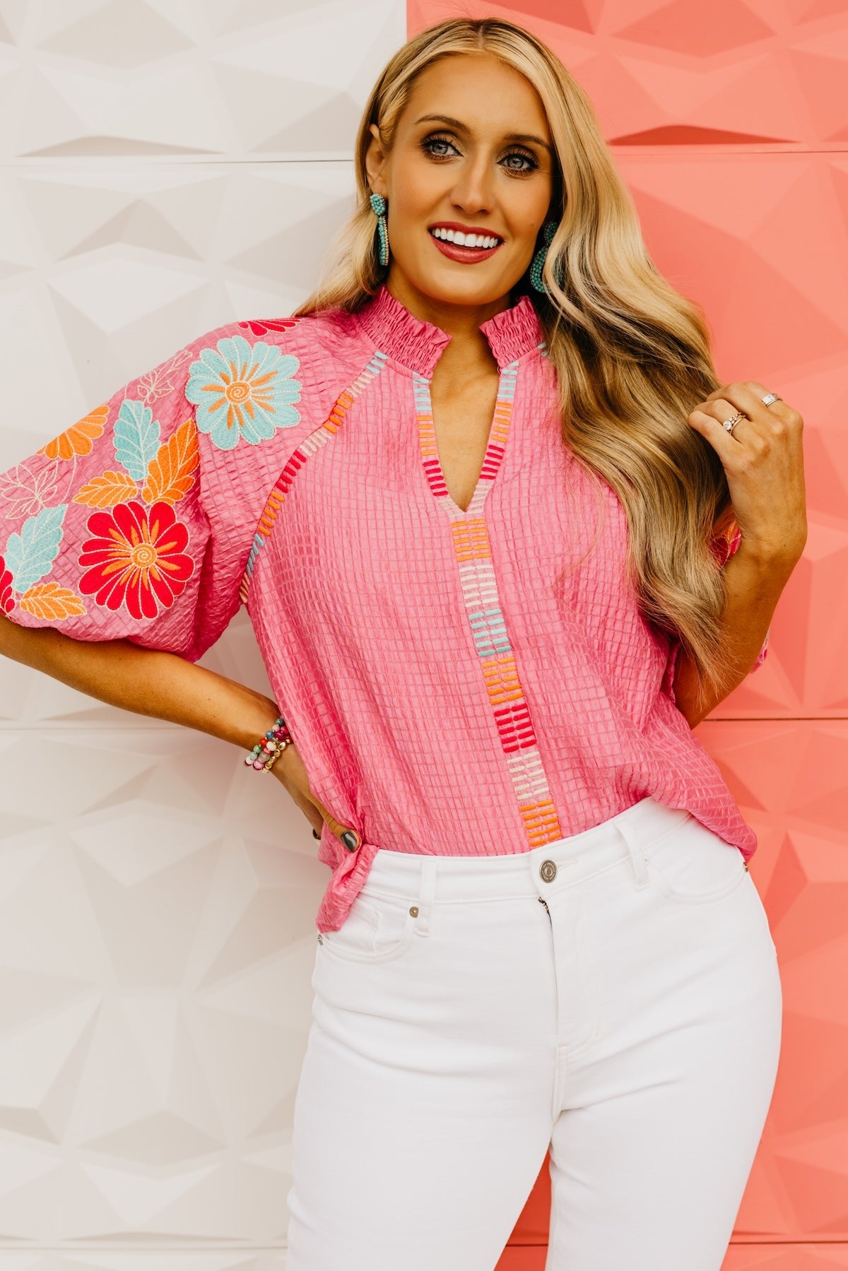 The Karrie Embroidered Puff Sleeve Top
