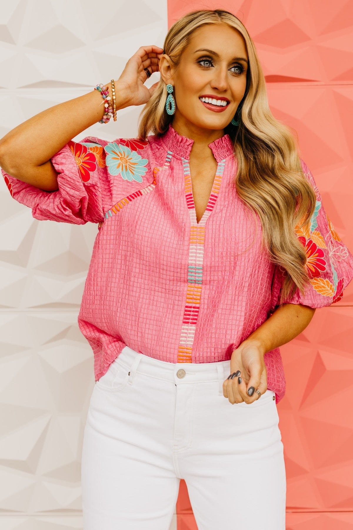 The Karrie Embroidered Puff Sleeve Top