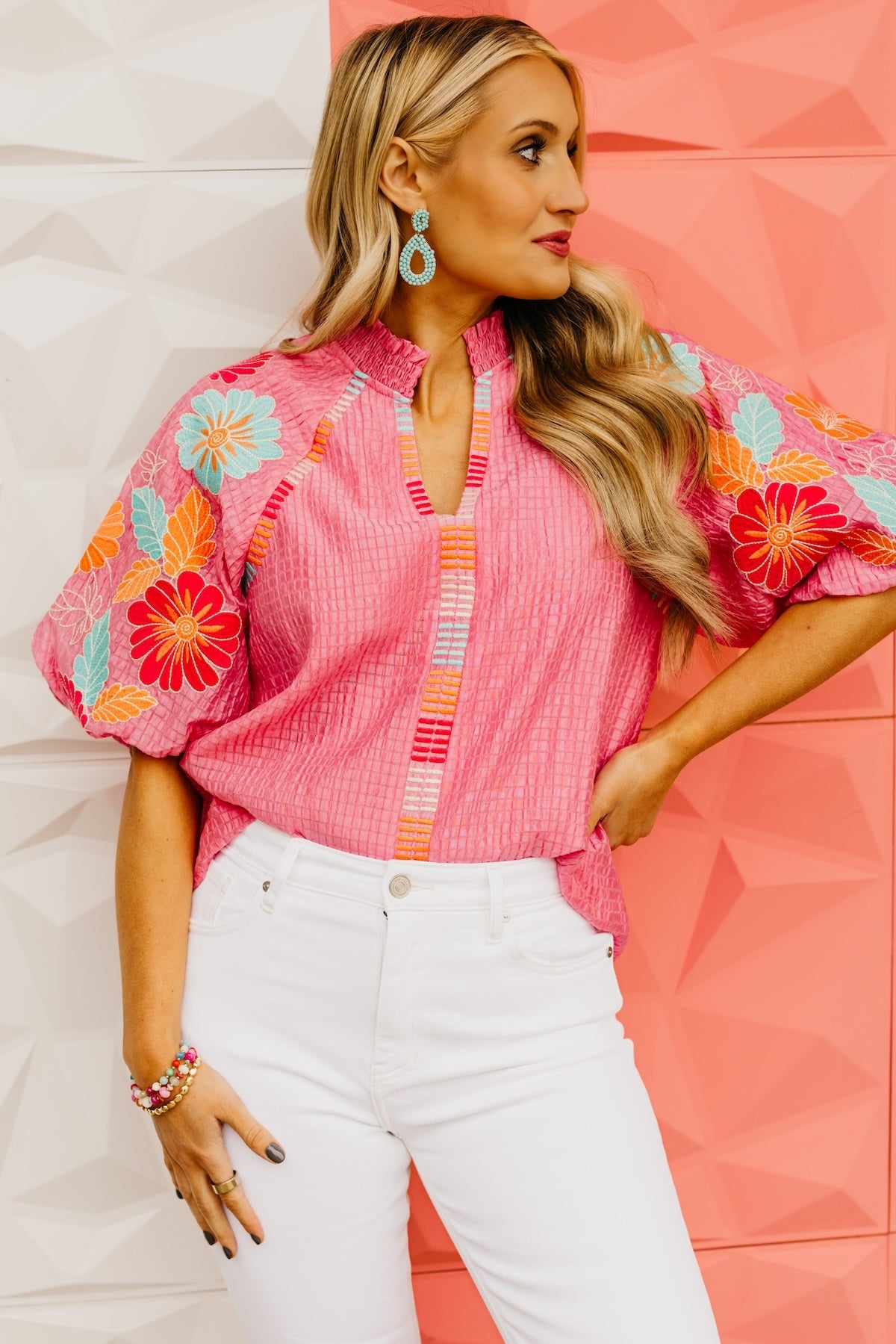 The Karrie Embroidered Puff Sleeve Top