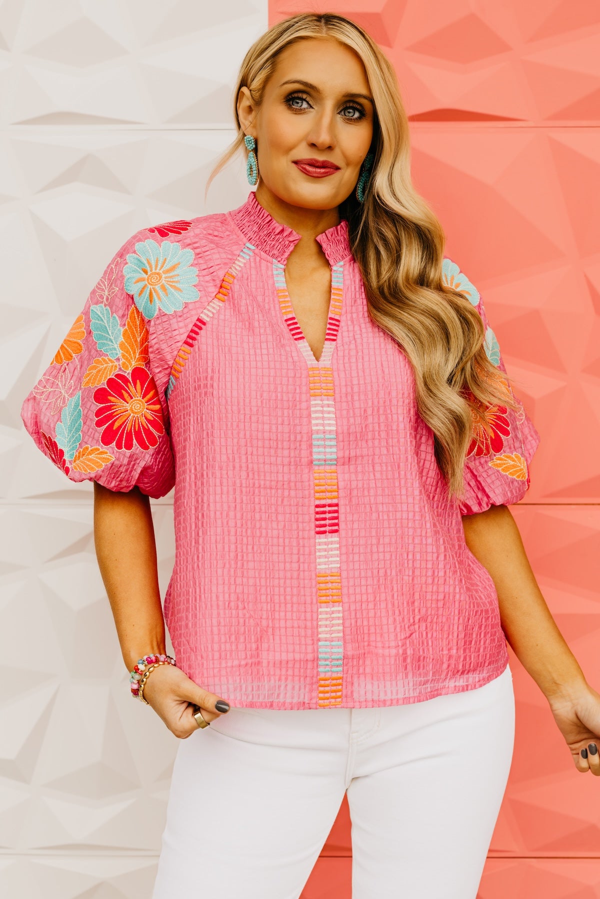 The Karrie Embroidered Puff Sleeve Top
