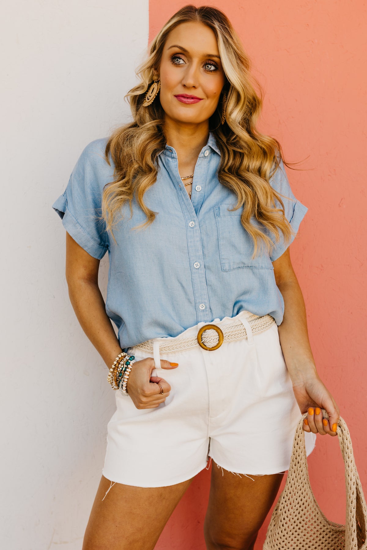The Haley Cuffed Sleeve Chambray Top