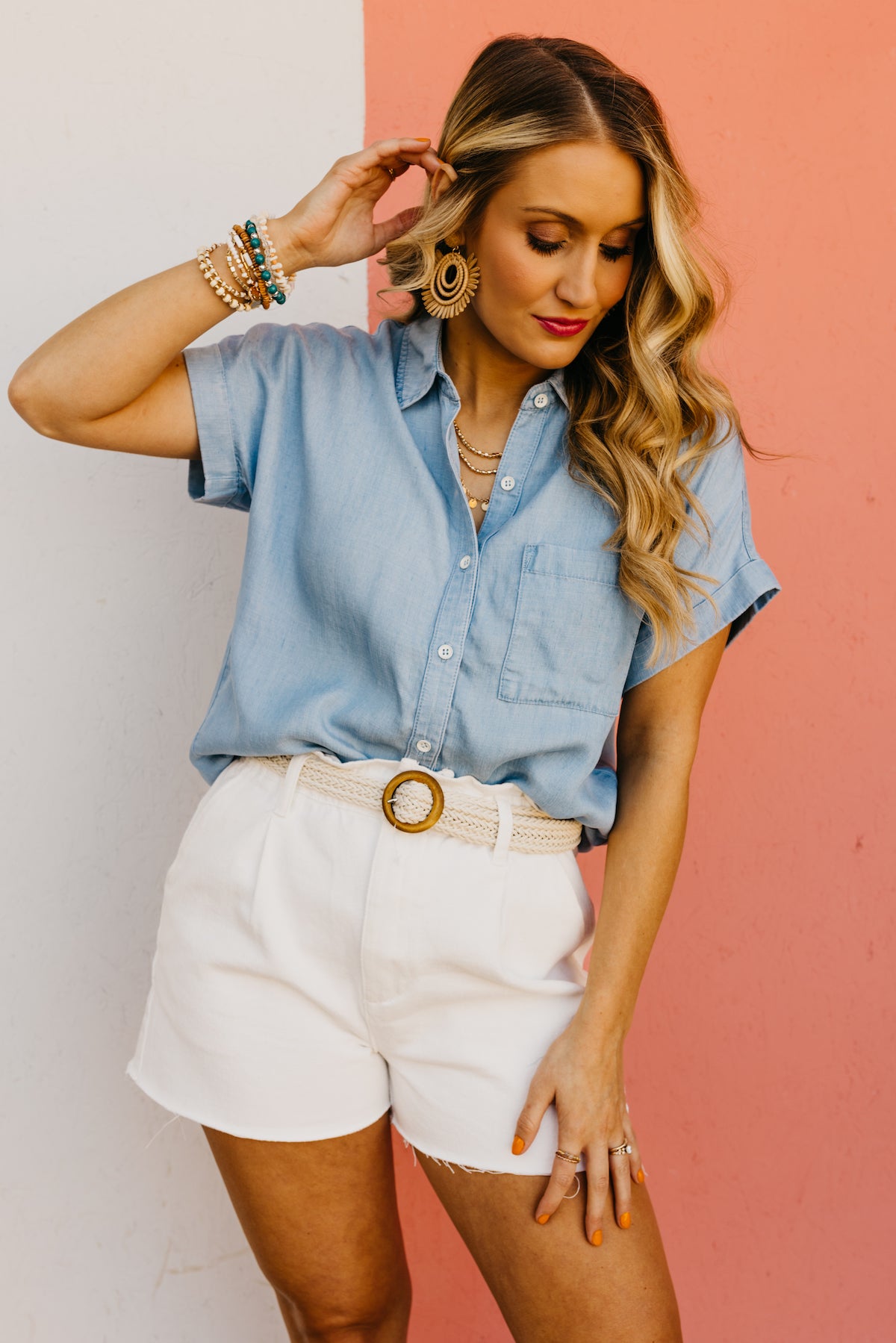The Haley Cuffed Sleeve Chambray Top