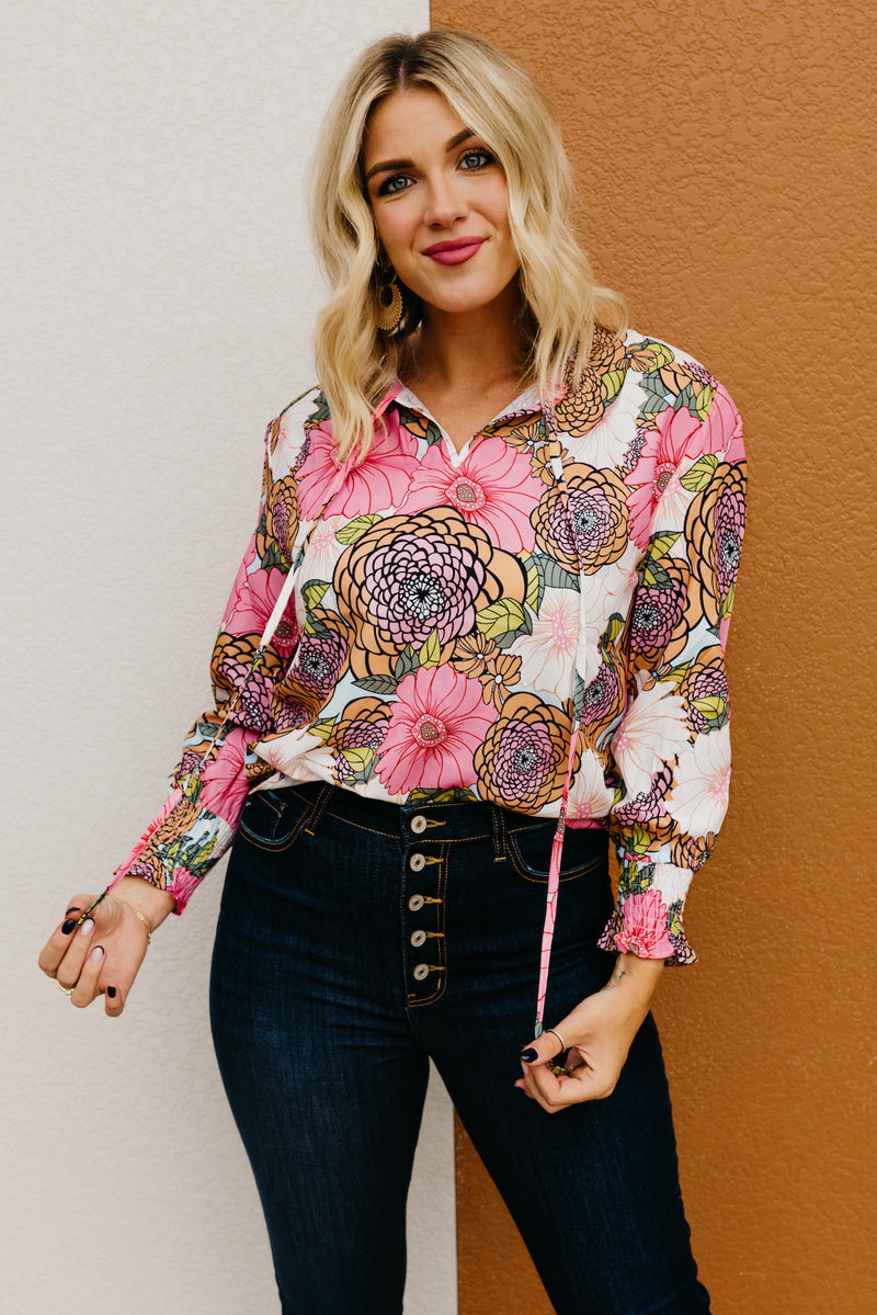 The Paula Floral Peasant Tie Blouse