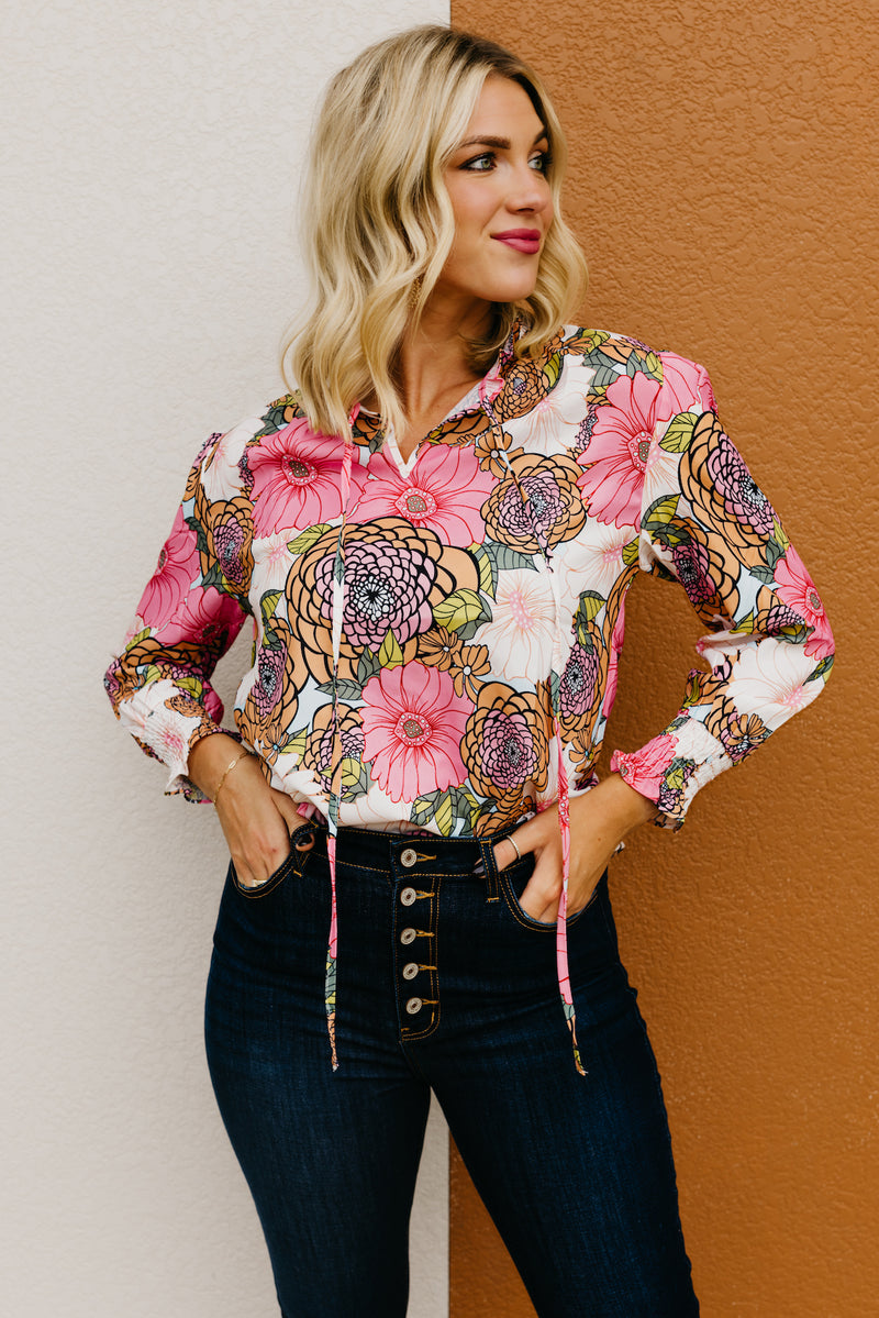 The Paula Floral Peasant Tie Blouse