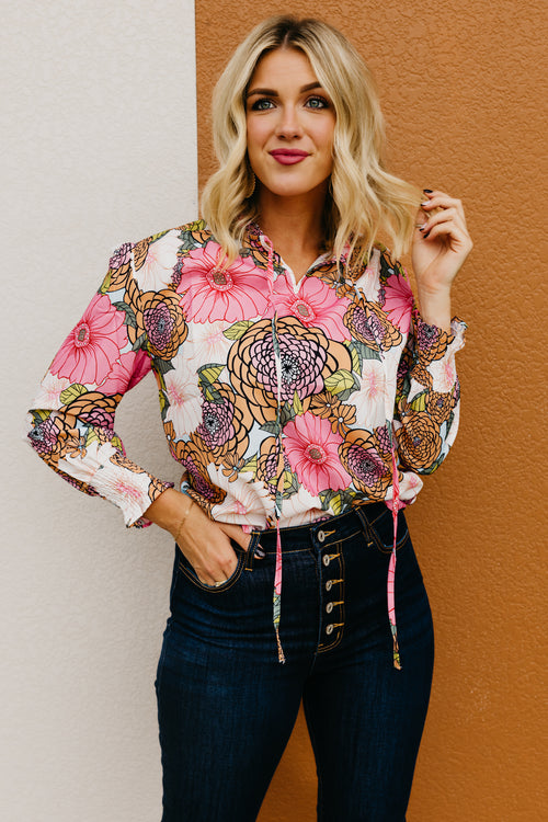 The Paula Floral Peasant Tie Blouse