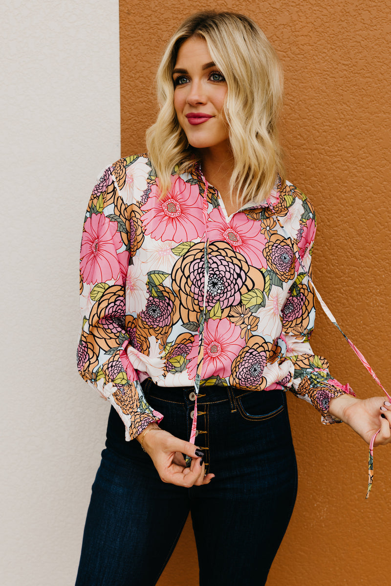 The Paula Floral Peasant Tie Blouse