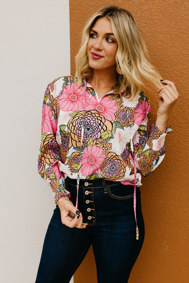 The Paula Floral Peasant Tie Blouse