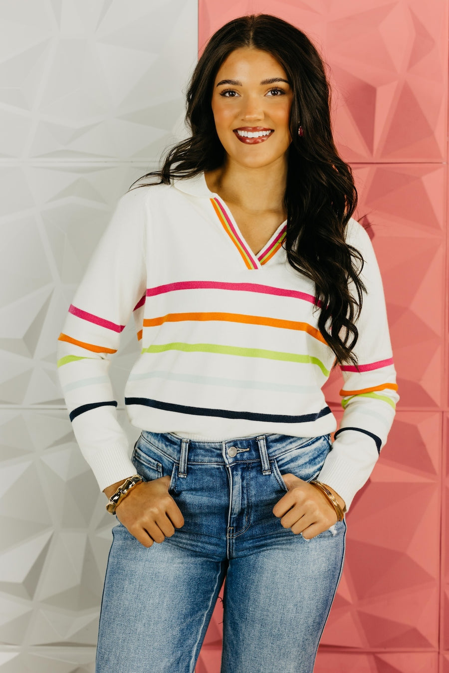 The Ellis Collared Striped Sweater