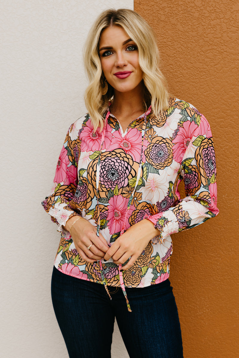 The Paula Floral Peasant Tie Blouse