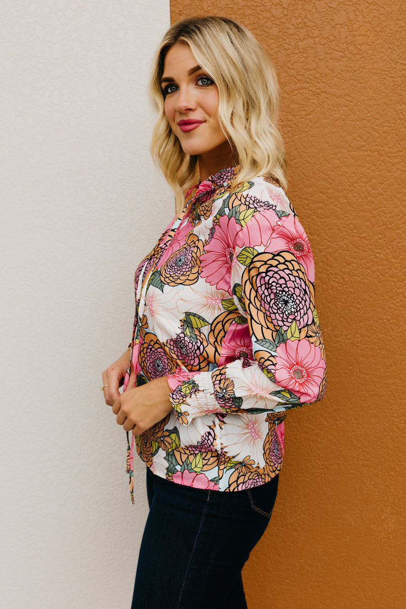 The Paula Floral Peasant Tie Blouse