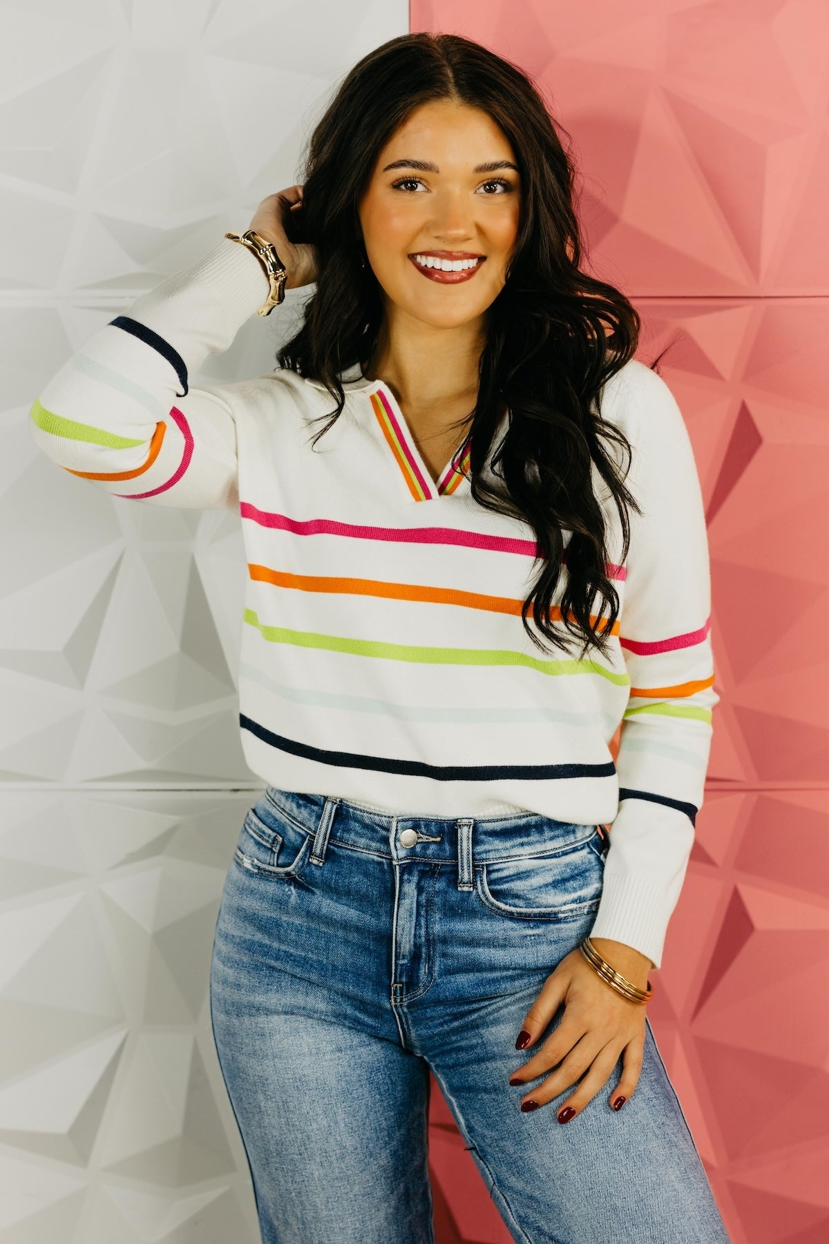The Ellis Collared Striped Sweater
