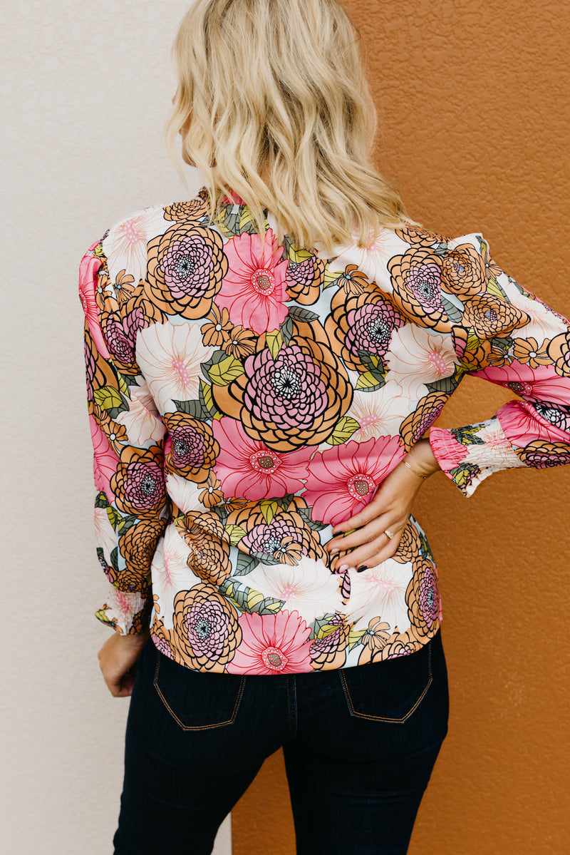 The Paula Floral Peasant Tie Blouse