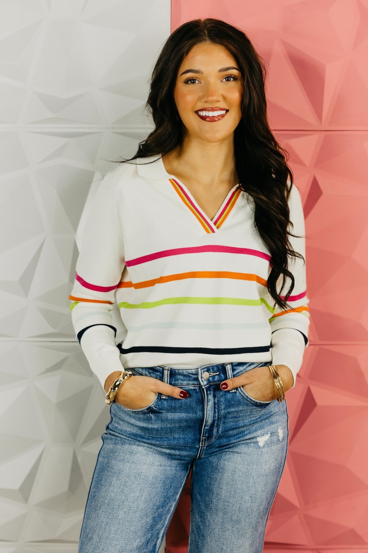 The Ellis Collared Striped Sweater