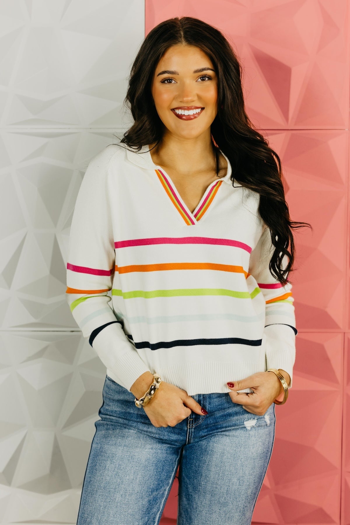 The Ellis Collared Striped Sweater