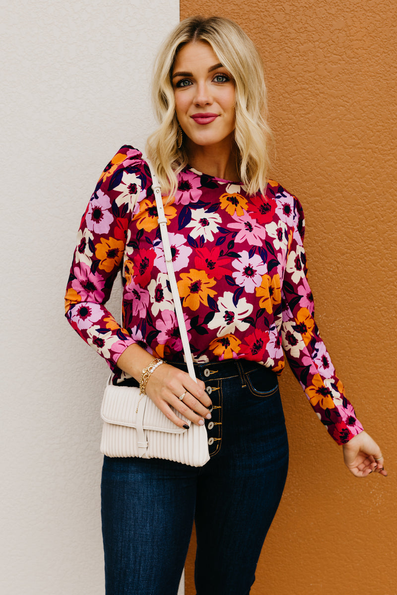 The Tori Floral Pleat Shoulder Blouse