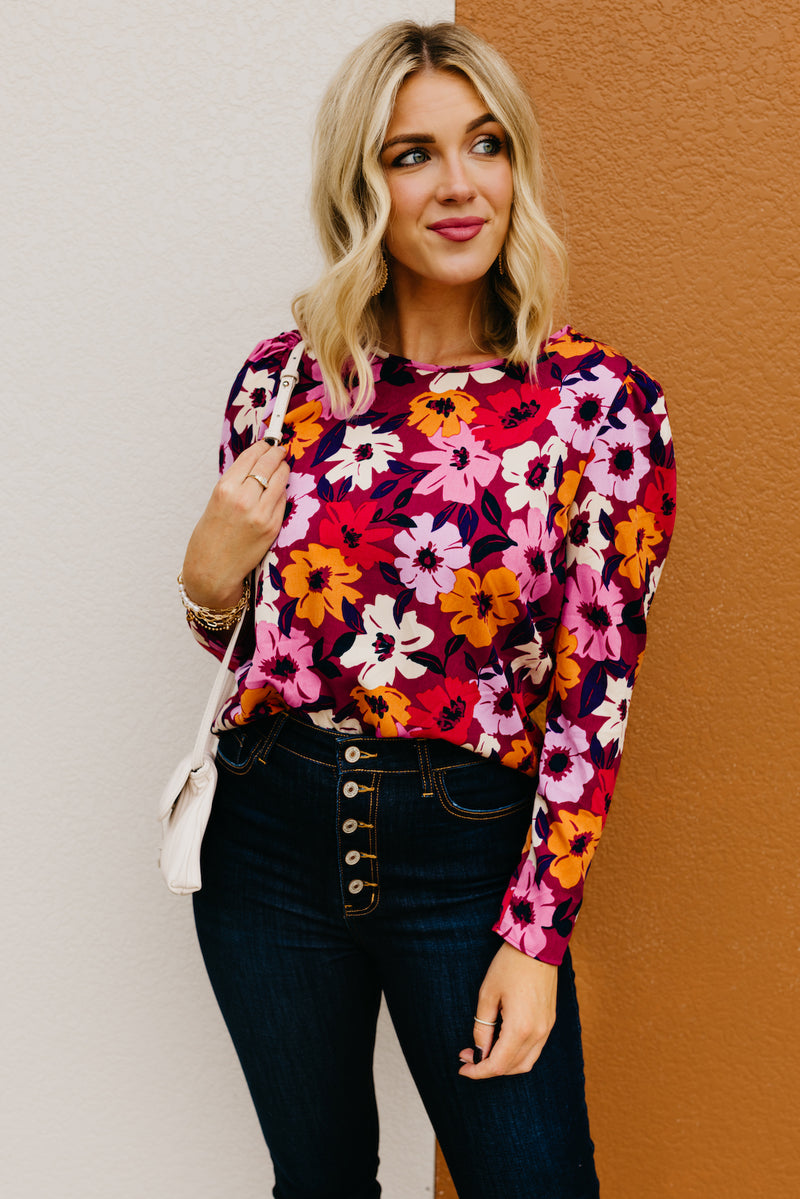 The Tori Floral Pleat Shoulder Blouse